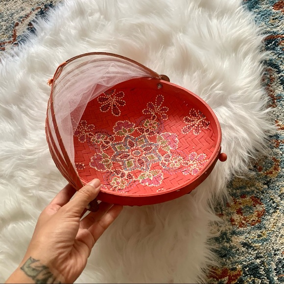 3/$30 Boho Handmade Painted Net Lid Basket Home Decor